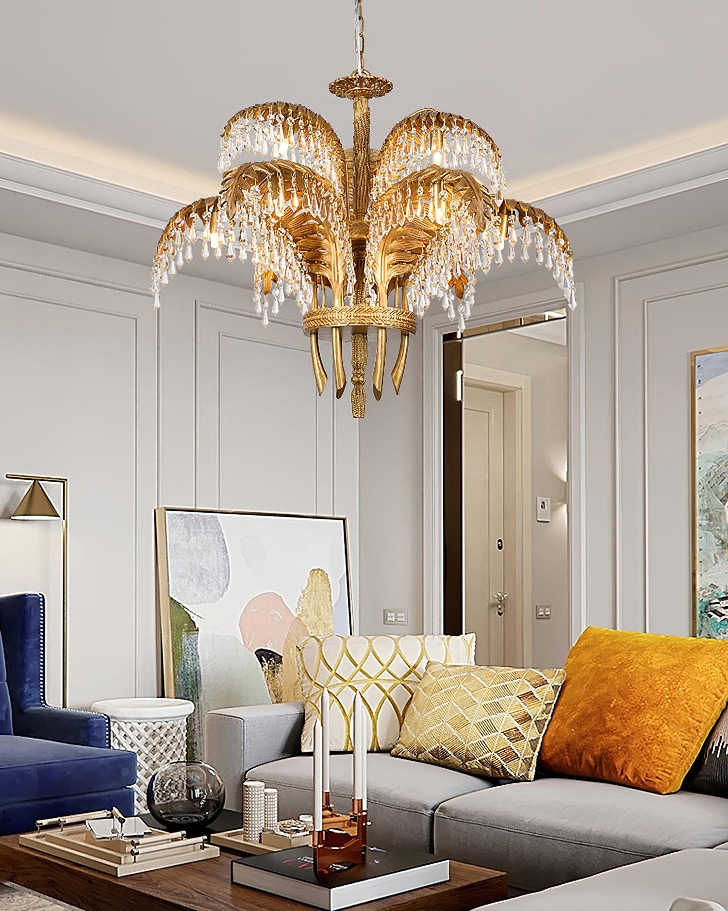 Brass_Palm_Leaf_Crystal_Chandelier_12