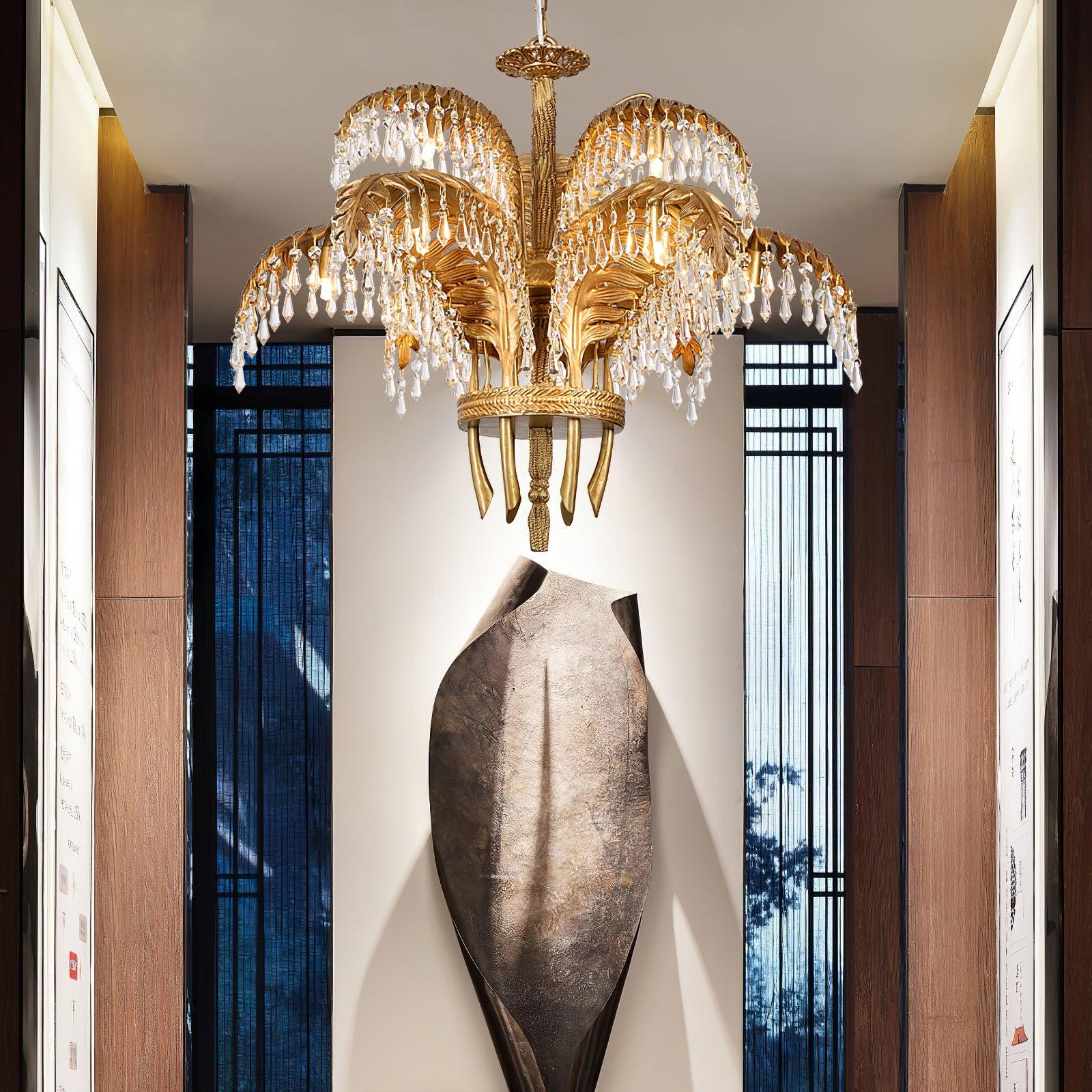 Brass_Palm_Leaf_Crystal_Chandelier_2