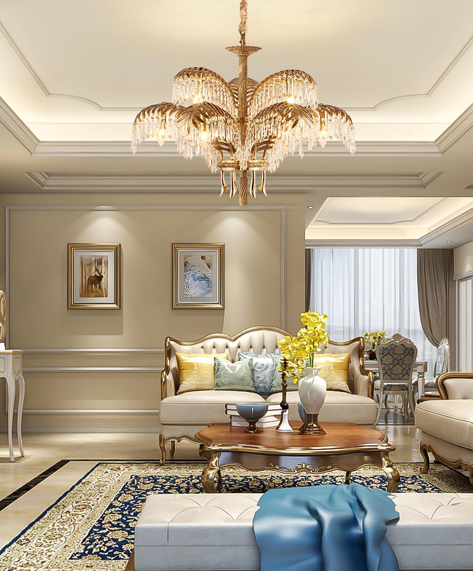 Brass_Palm_Leaf_Crystal_Chandelier_7