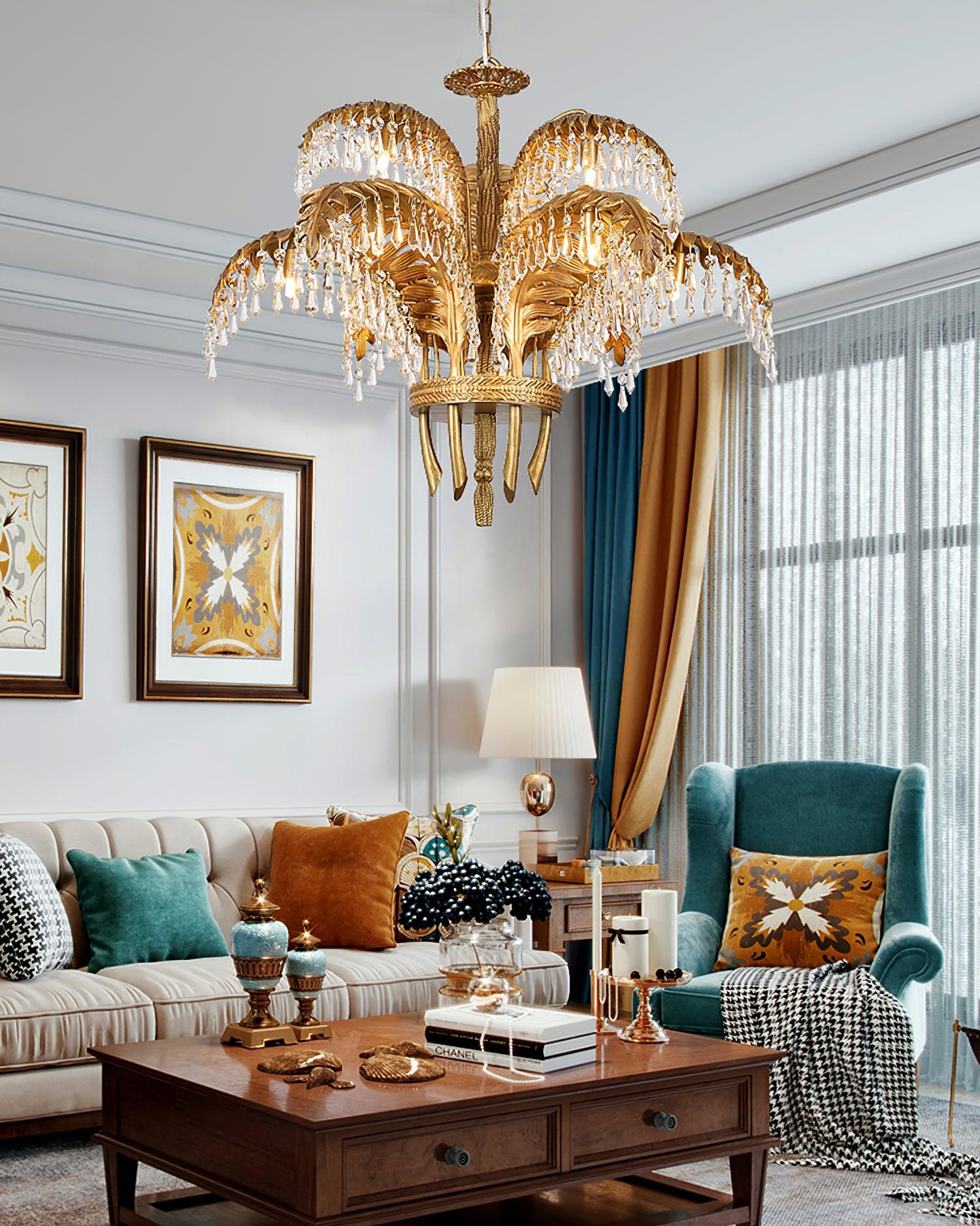 Brass_Palm_Leaf_Crystal_Chandelier_8